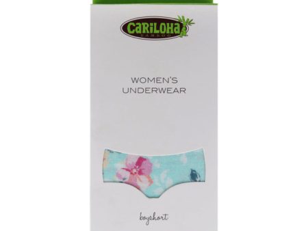 Cariloha Bamboo Boyshort Briefs - Aqua Floral by Cariloha for Women - 1 Pc Underwear (2XL) Online now