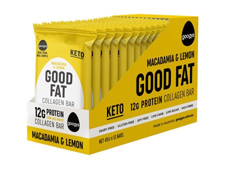 Googys Good Fat Collagen Bar Macadamia & Lemon 45g x 12 Display Online Sale