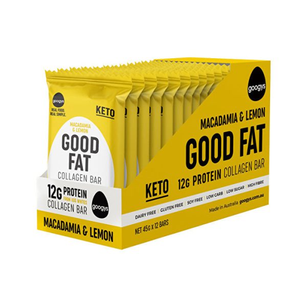 Googys Good Fat Collagen Bar Macadamia & Lemon 45g x 12 Display Online Sale