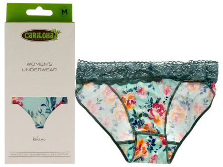 Cariloha Bamboo Lace Bikini - Aqua Floral by Cariloha for Women - 1 Pc Underwear (M) For Sale